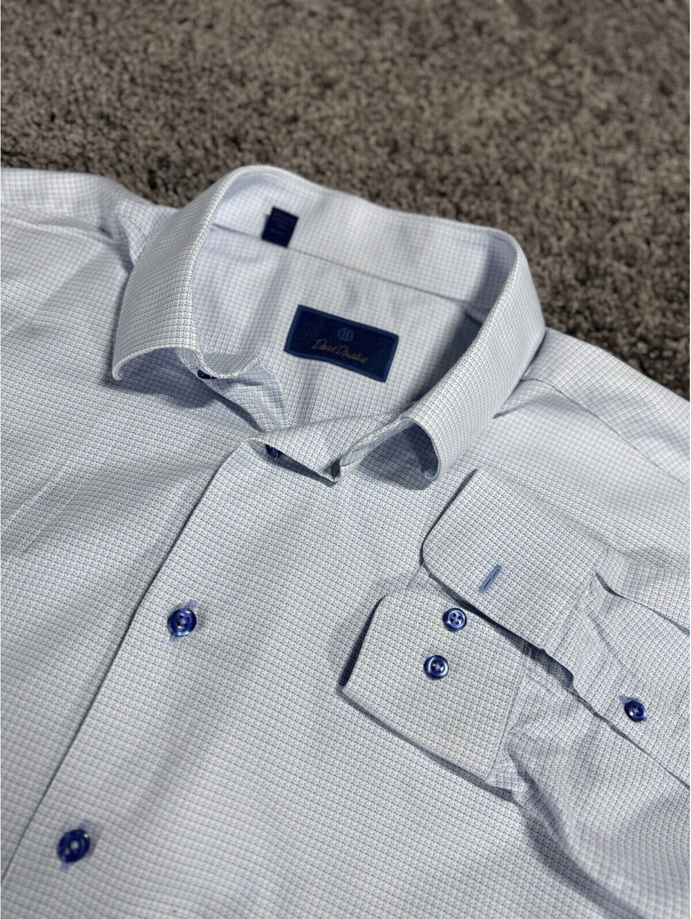 David Donahue Dress Shirt Men Size 17.5 34/35 Blue Geometric Cotton Long Sleeve